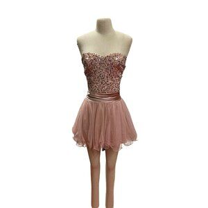 Speechless Pink Strapless Sequined Dress Size 5 Fit Flare Junior Prom Cocktail P